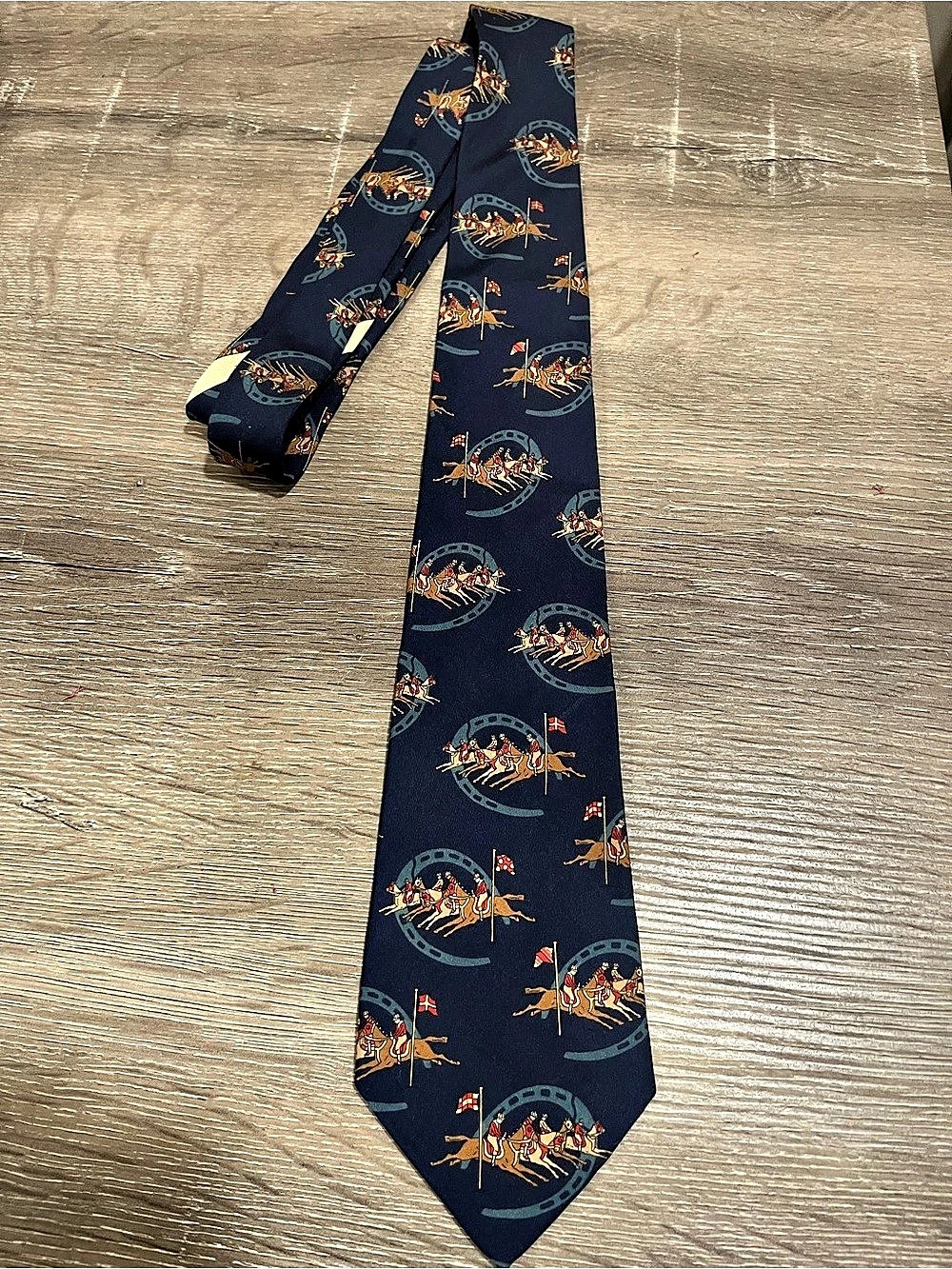 Salvatore Ferragamo Navy Blue Silk Equestrian Horse Tie